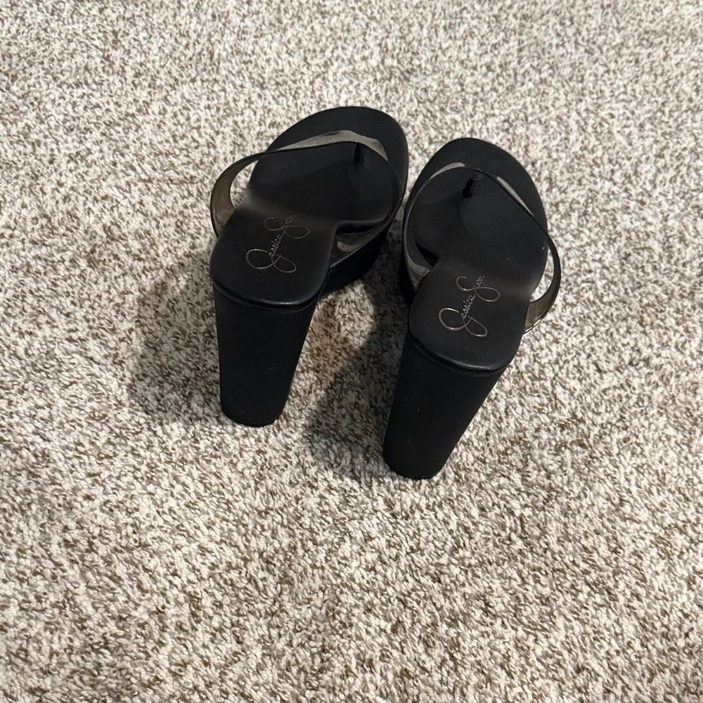 Jessica Simpson Black Platform Thong Sandals with Smoke Vinyl Straps